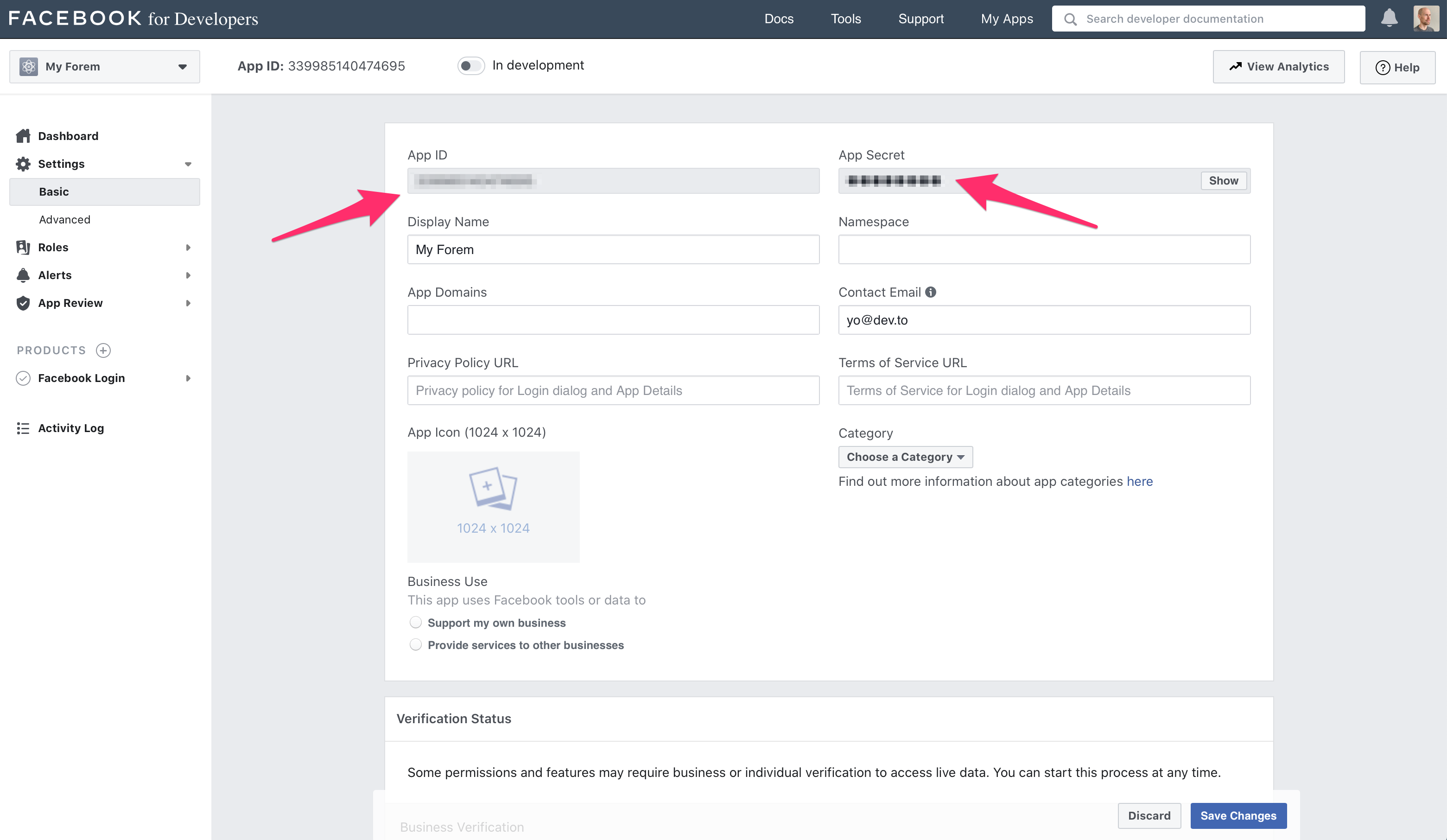 Add app id and app secret