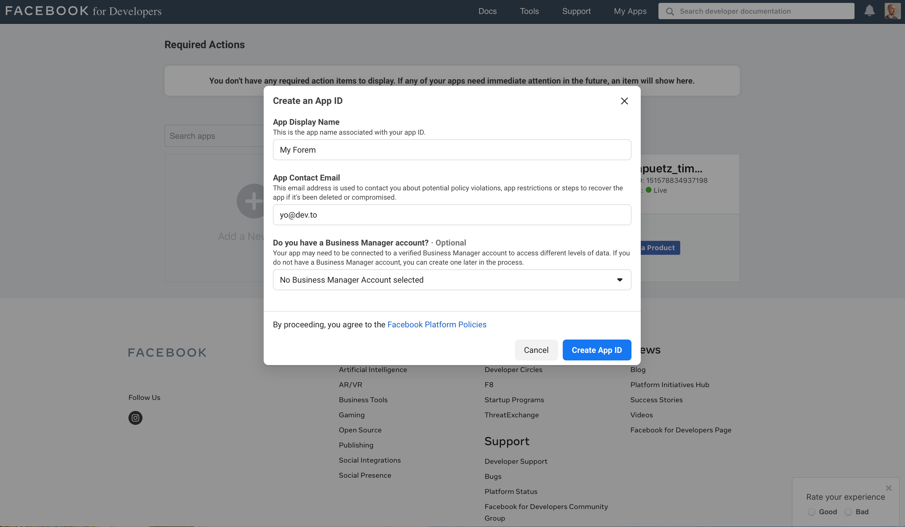 Create App Id