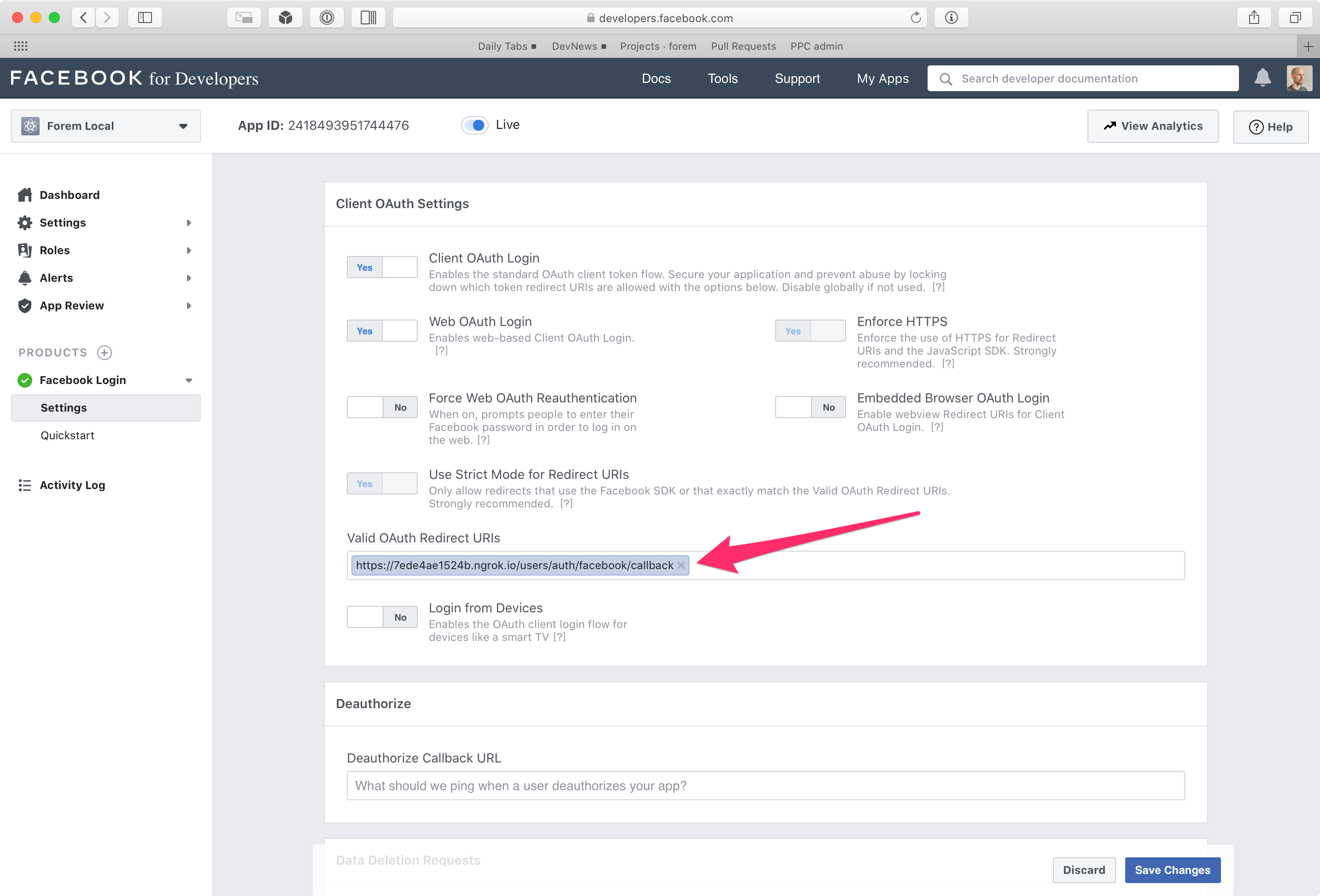 Enter valid OAuth redirect URI
