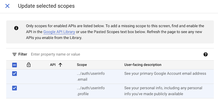 Update Selected Scopes