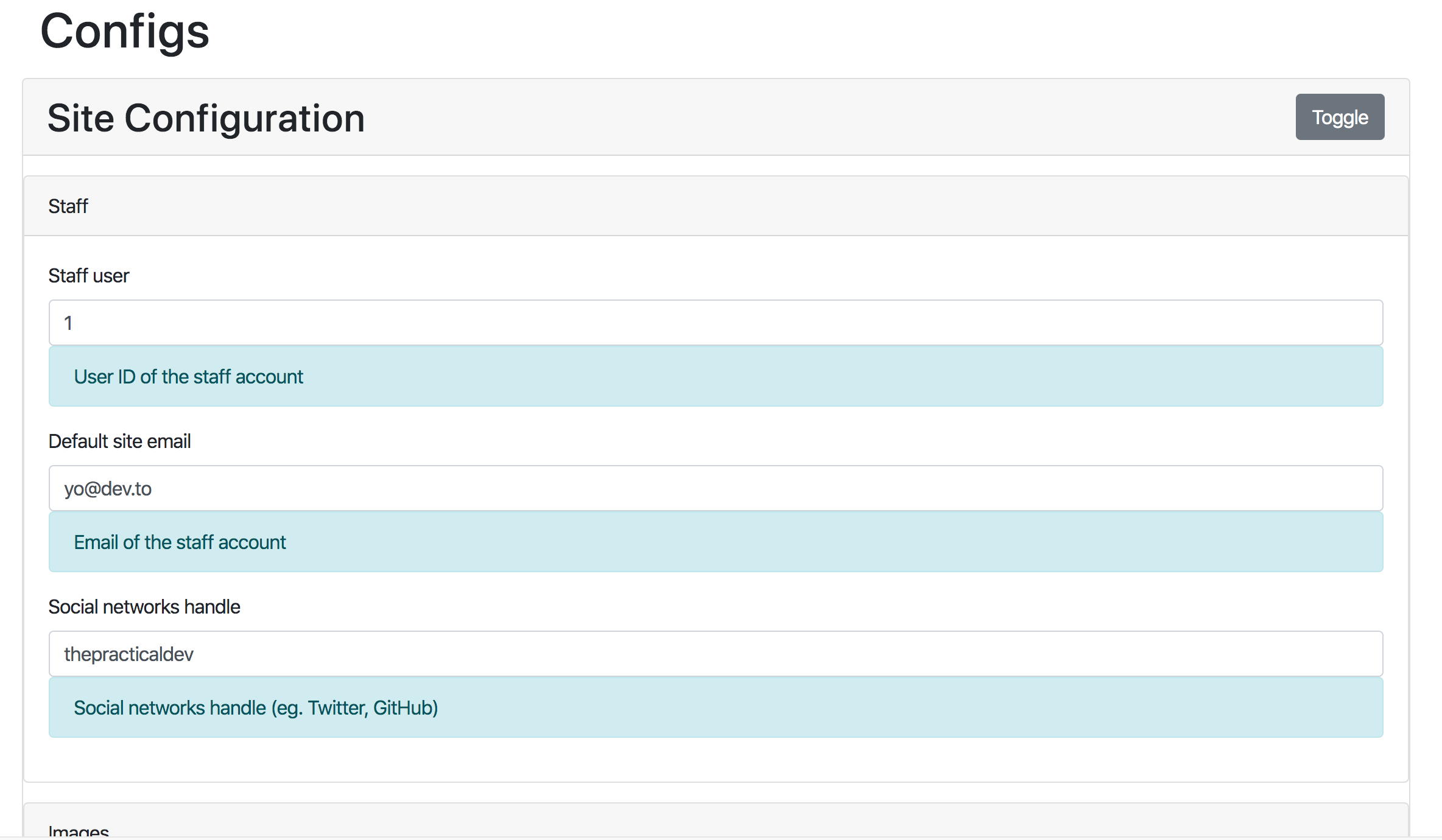 Screenshot of env variable admin interface