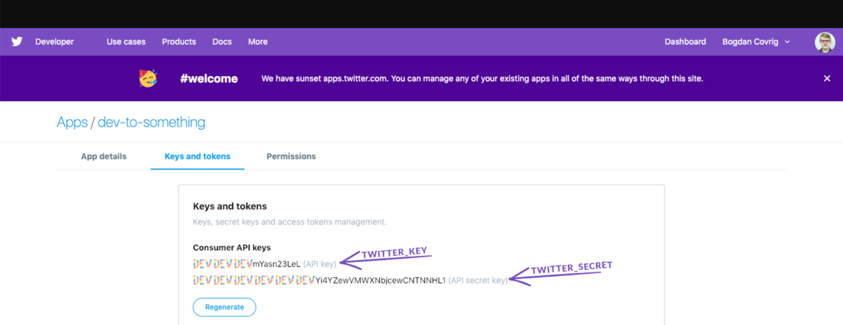 Add Twitter Key and Secret to .env file